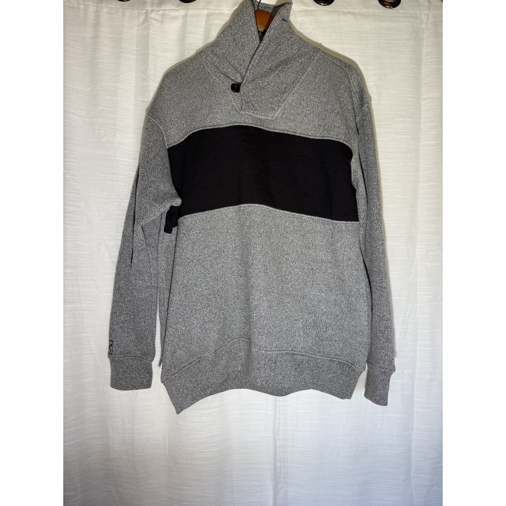 Marc Ecko Cut & Sew Gray Black Shawl Collar Pullover Marled Sweater Men Large